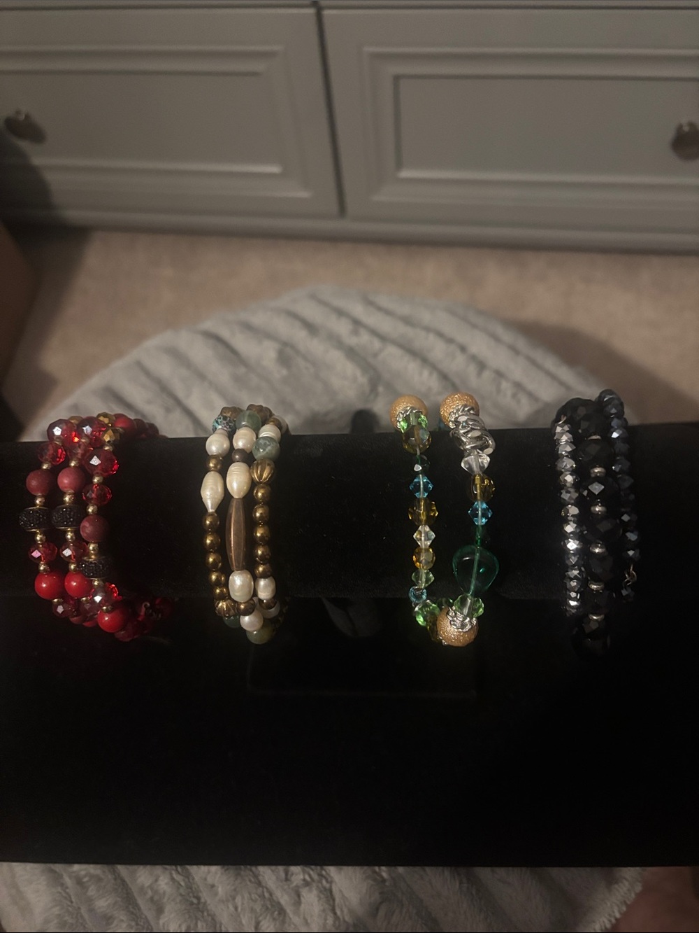 Multi-Color Beaded Wrap Bracelets, Green, Red, Black, Ivory, Gold